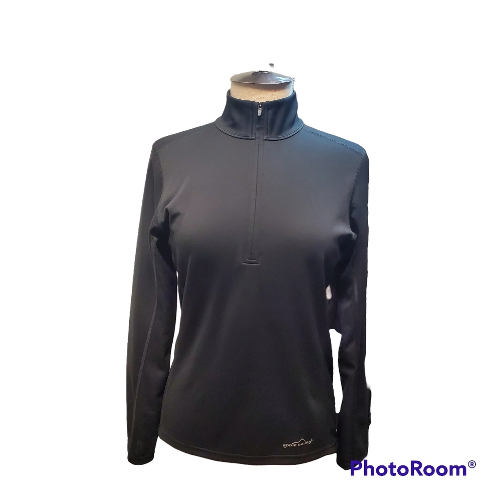 EDDIE BAUER WOMANS BLACK MOCK NECK PULLOVER HALF ZIPPER  SWEATER SIZE MEDUIM EUC